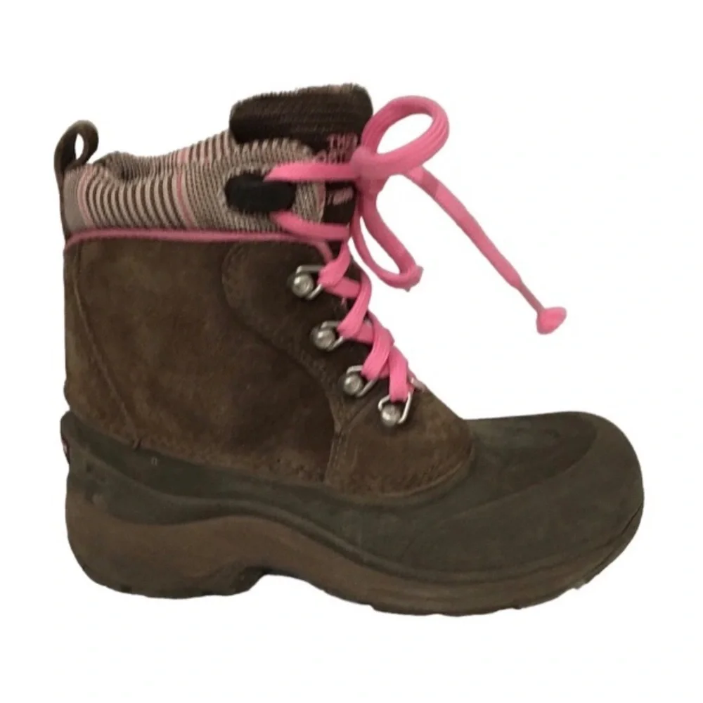 The North Face Suede Brown Lace-Up Waterproof Winter Boots Kids Girl 1